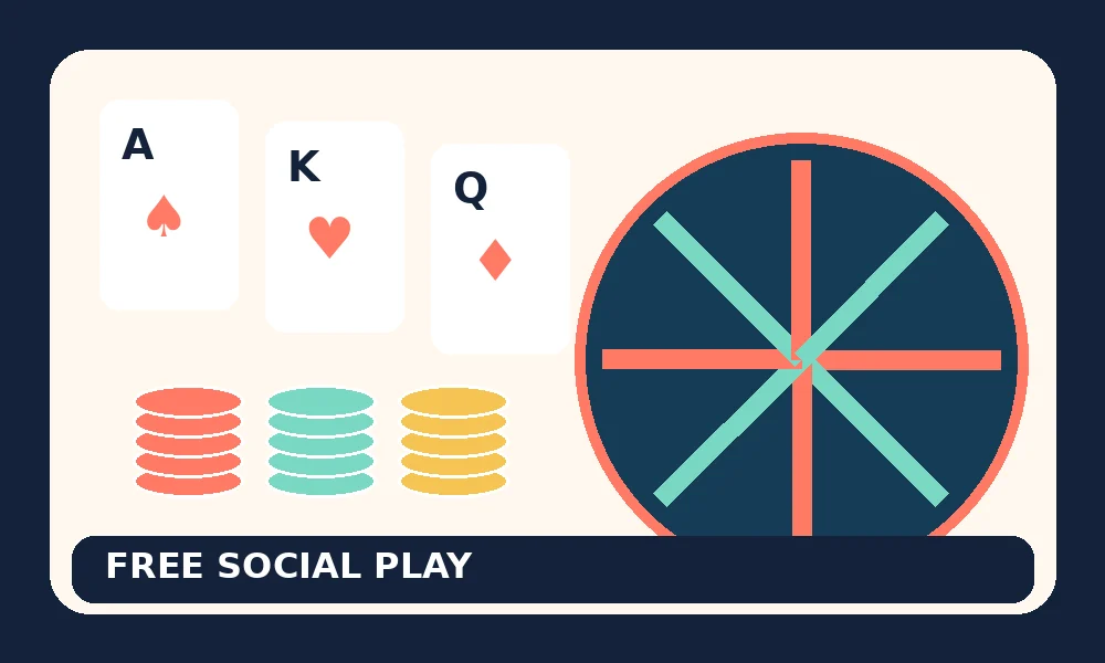 Virtual casino-style cards, chips and game wheel